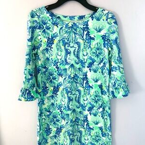 Lilly Pulitzer Blue and Green Floral Top Size L (8-10)
